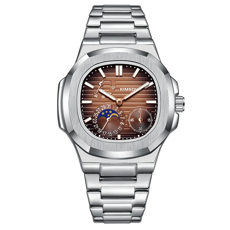 La Titane, montre homme argentée, cadran marron